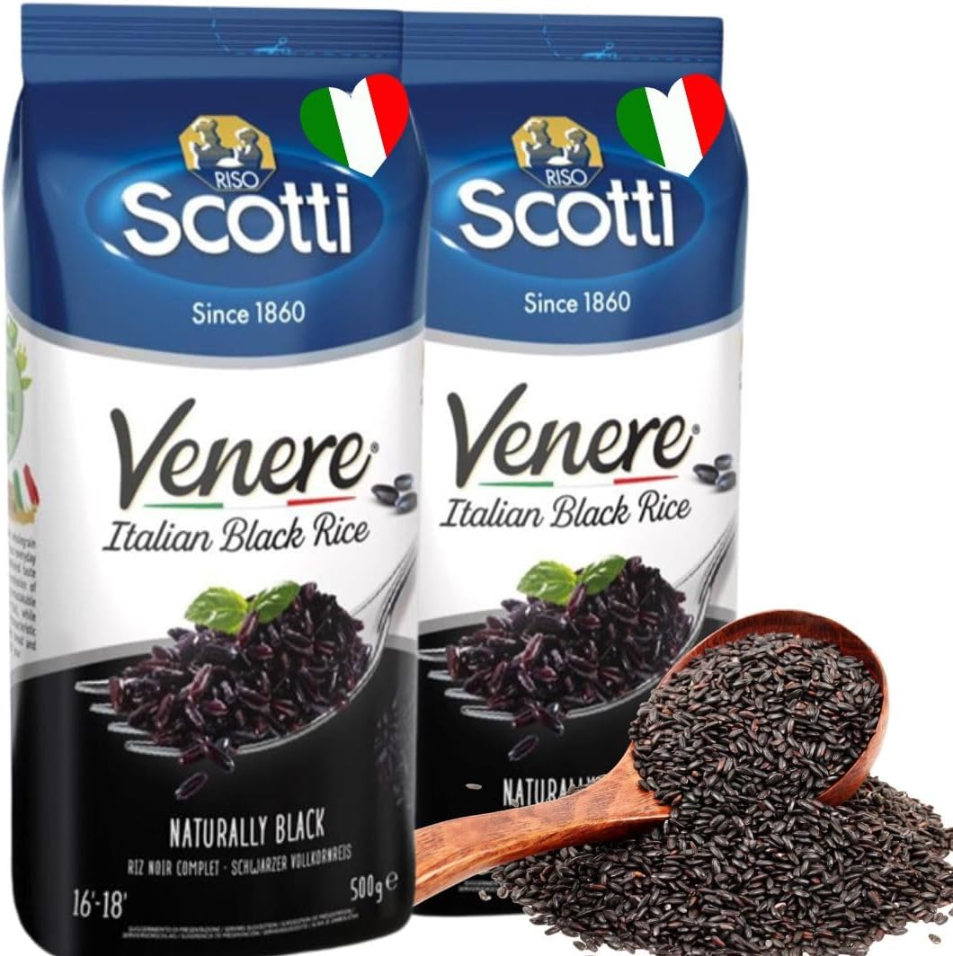 Riso Scotti Black Grain Rice, 2 Pack x 1.1 lb, Product of Italy, Venere, Premium Quality, Wild Ancient Whole Grain Purple Rice, Product of Italy