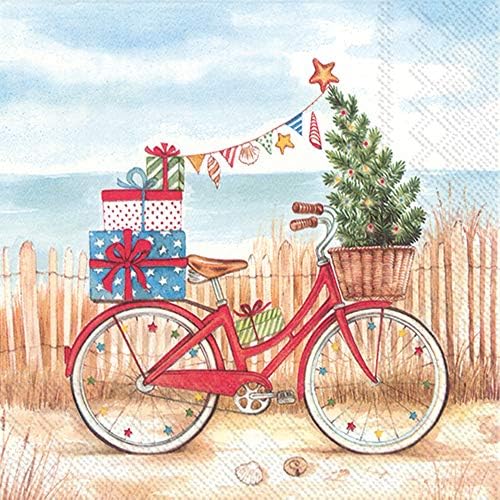Boston International C883900 IHR 3-Ply Cocktail Beverage Paper Napkins, 5 x 5-Inches, Christmas at the Seaside