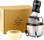 Anbbas Synthetic Badger Hair Shaving Brush,Stainless Steel Shaving Stand and Bowl,Goat Milk Shaving Soap 100g for Men Wet Shave Kit