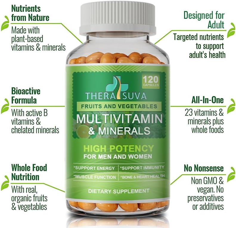 All Natural Multivitamins & Minerals + B Complex + Calcium + Magnesium + Zinc, 100% Vegan Sourced Whole Food Supplement, Complete Nutritional Support for Men & Women, 2 Month Supply, 120 Softgels
