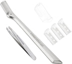 Tweezerman Eyebrow Razor and Mini Tweezer Set with 3 Replacement Blades and Safety Cap (Stainless Steel)