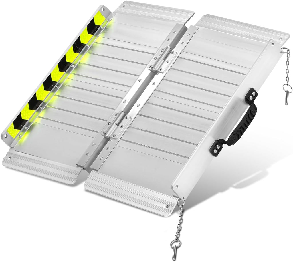 Magshion 2FT Portable Wheelchair Ramp, Folding Aluminum Handicap Threshold Ramp with Non-Slip Surface, 800lbs Capacity Wide Access Ramp for Home Steps, Doorways, Scooters, Mobility Equipment (Silver)