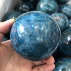 Natura Blue Apatite Ball Quartz Crystal Sphere Chakra Healing Crystal Stone Meditation Fengshui Home Decoration Free Wood Stand (70-75mm)