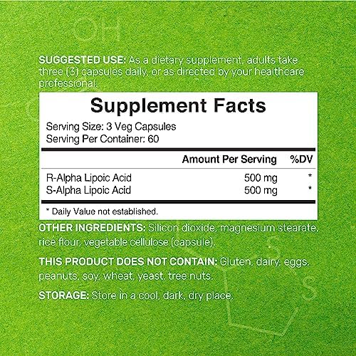 Alpha Lipoic Acid 1,000mg, 180 Veggie Capsules – 50/50 R-ALA & S-ALA for Max Bioavailability – Antioxidant Supplement – Energy & Nervous System Support – Non-GMO