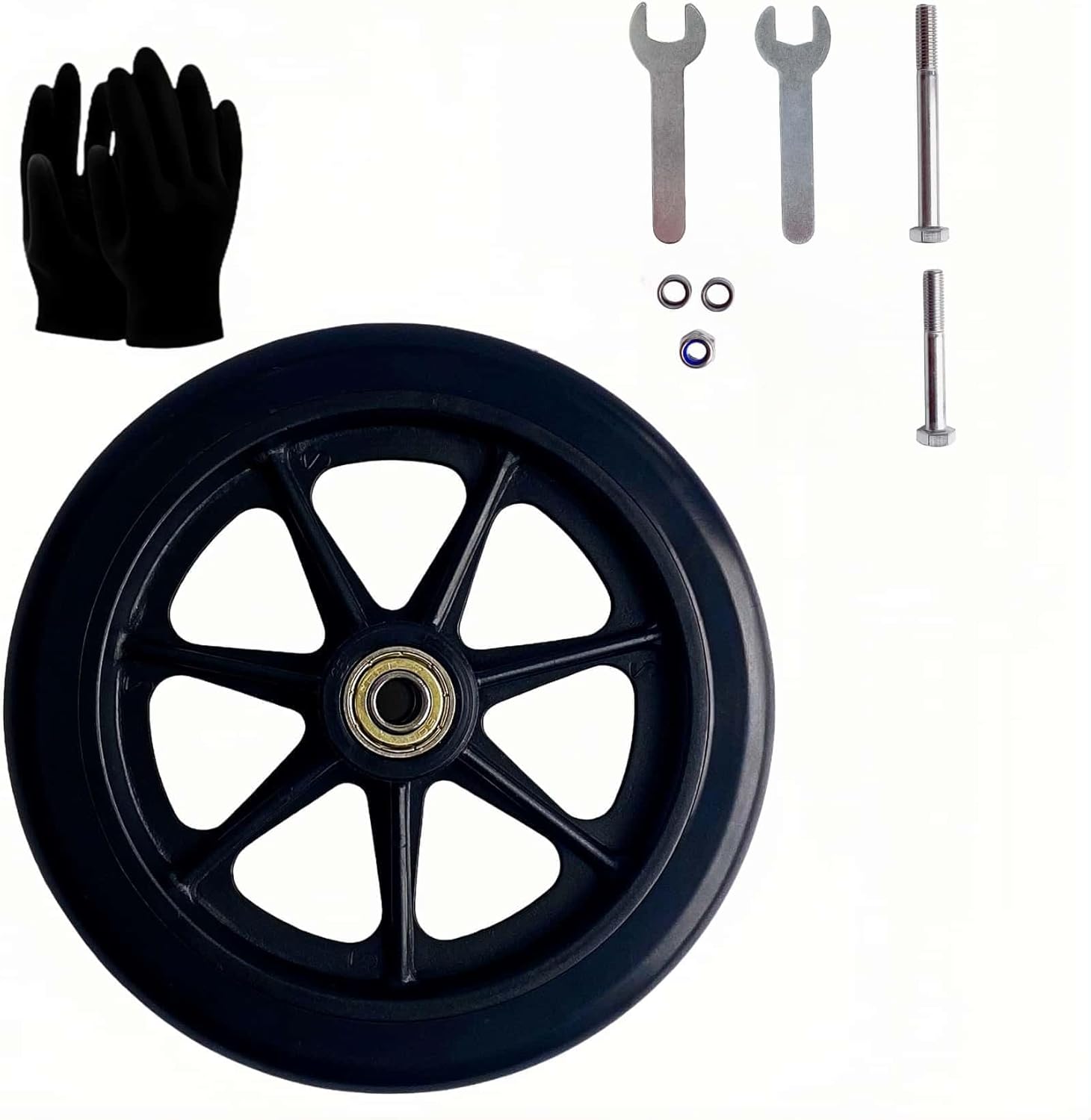 2Pcs 8 Inch Black Wheels for Walker - Universal Hard Rubber Walker Wheels Replacement, Fit Drive Rollator & Wheelchair Wheel, All-Floor Safe Rolling, Essential Walker Accessories