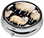 ZhongGuo Sheep and Lambs Printed Pill Organizer,Round Travel Pill Organizer Mini Medicine Pill Box for Purse Iron Plating