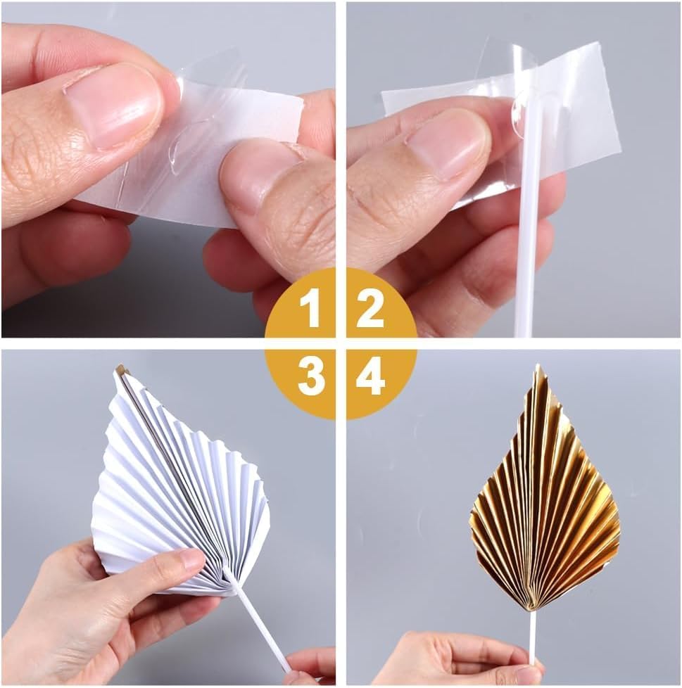 20 Pcs Gold Balls Cake Toppers, 8 Pcs Gold Palm Leaves Cake Decorations, Foam Balls Paper Palm Leaf Cake Toppers Insert Decorations for Birthday Baby Shower Wedding Party Decorations