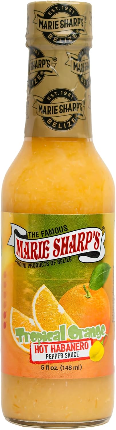 Marie Sharp’s Tropical Orange Habanero Pepper Sauce, 5 oz – Citrusy Belizean Hot Sauce with Fresh Orange & Habanero – All-Natural, Gluten-Free
