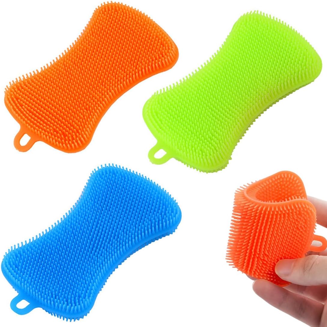 3-Piece Silicone Cleaning Set, Multi-Purpose Kitchen Scrubbers, Efficient Dish Washing Tools