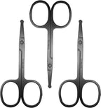 3-Pack Eyebrow and Nose Hair Scissors, 3.5” Stainless Steel Professional Facial Nose Hair Trimmer Scissors for Women and Lace Wigs，for Trimming Small Details Hair, Ear Hair（Black）
