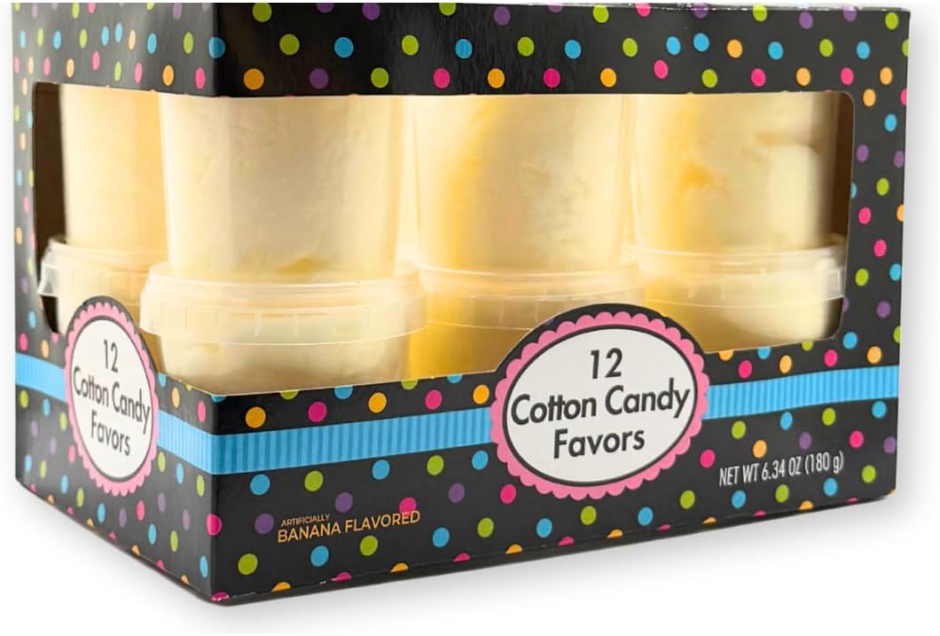 ALBERT'S Cotton Candy – 12 Pack – Yellow Fluffy Sweet Treat – Resealable Tubs – Perfect for Parties & Events (Banana)