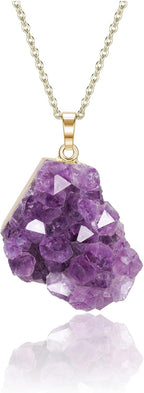 Jovivi Natural Amethyst Cluster Crystal Necklace for Women Men,Irregular Raw Rough Amethyst Quartz Stone Pendant Necklace Jewelry for Spiritual Reiki Healing,Beauty, Love and Positive Energy