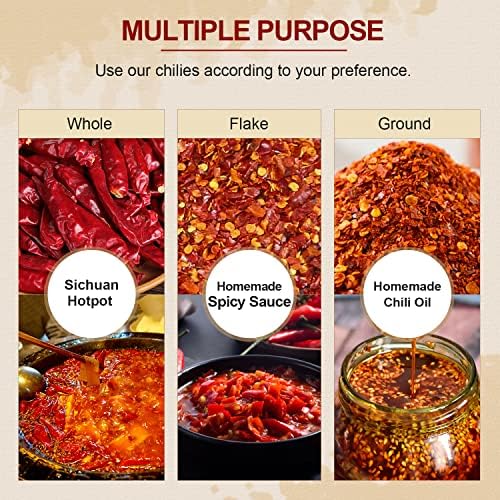 52USA Whole Dried Chilli Peppers, Medium Spicy Dried Chilies 4 Oz, Natural and Premium Red Chili Pepper, Szechuan Red Peppers, Whole Dry Chili Pepper, Medium Hot