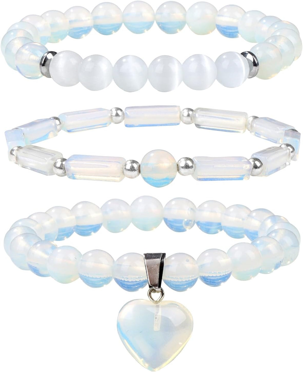 Vinswet Healing Crystal Beaded Bracelets for Women,Natural Amethyst Gemstones Bracelet,Anxiety Stress Relief Heart Charm Bracelet Handmade purple Jewelry Gifts for Women