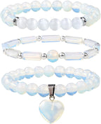 Vinswet Healing Crystal Beaded Bracelets for Women,Natural Amethyst Gemstones Bracelet,Anxiety Stress Relief Heart Charm Bracelet Handmade purple Jewelry Gifts for Women