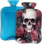Hot Water Bottle with Cover 2L Rose Skull Gothic Skeleton Hot Water Bag for Pain Relief Period Cramps, Winter Warmer