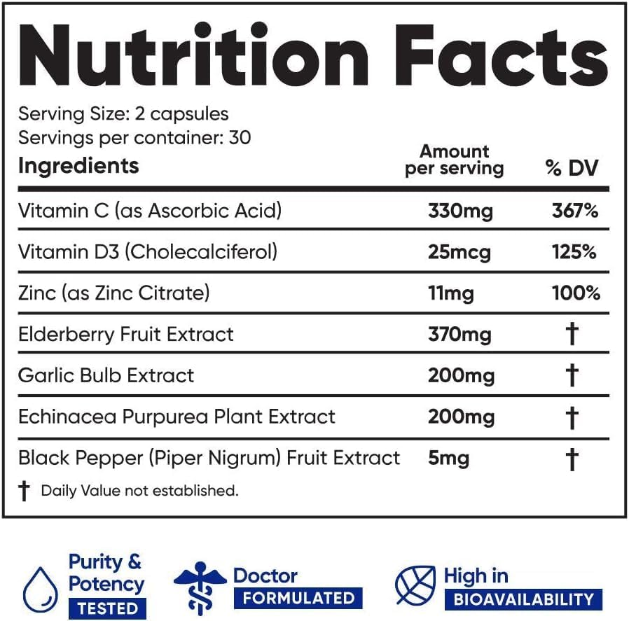 Immuneti Advanced Immune Support – Doctor Formulated 6-in-1 Daily Immunity Supplement – Made in USA – With Vitamin C, D3, Zinc, Elderberry, Garlic & Echinacea - Vital Nutrients & Antioxidants (2)