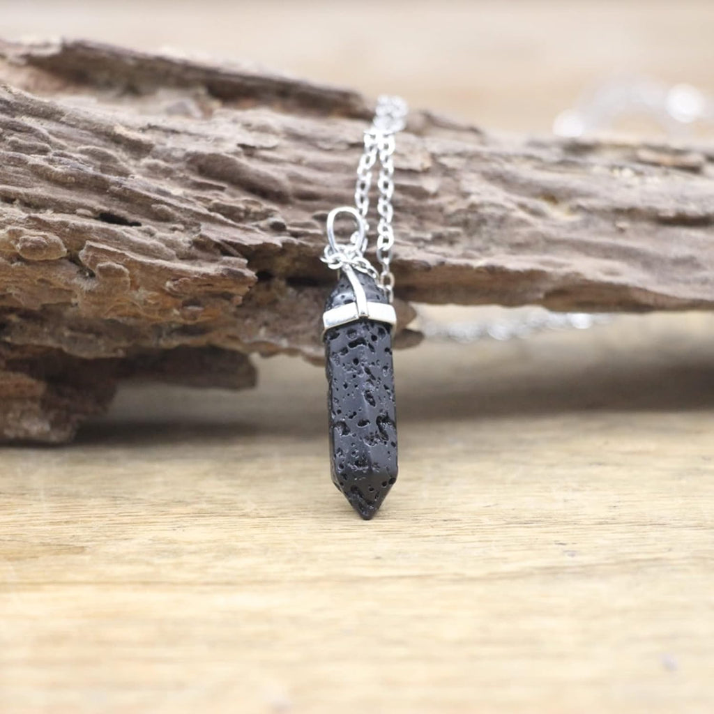 Natural Stone Pendants Necklaces Crystal Quartz Fluorite Pendulum,Black Lava Stone