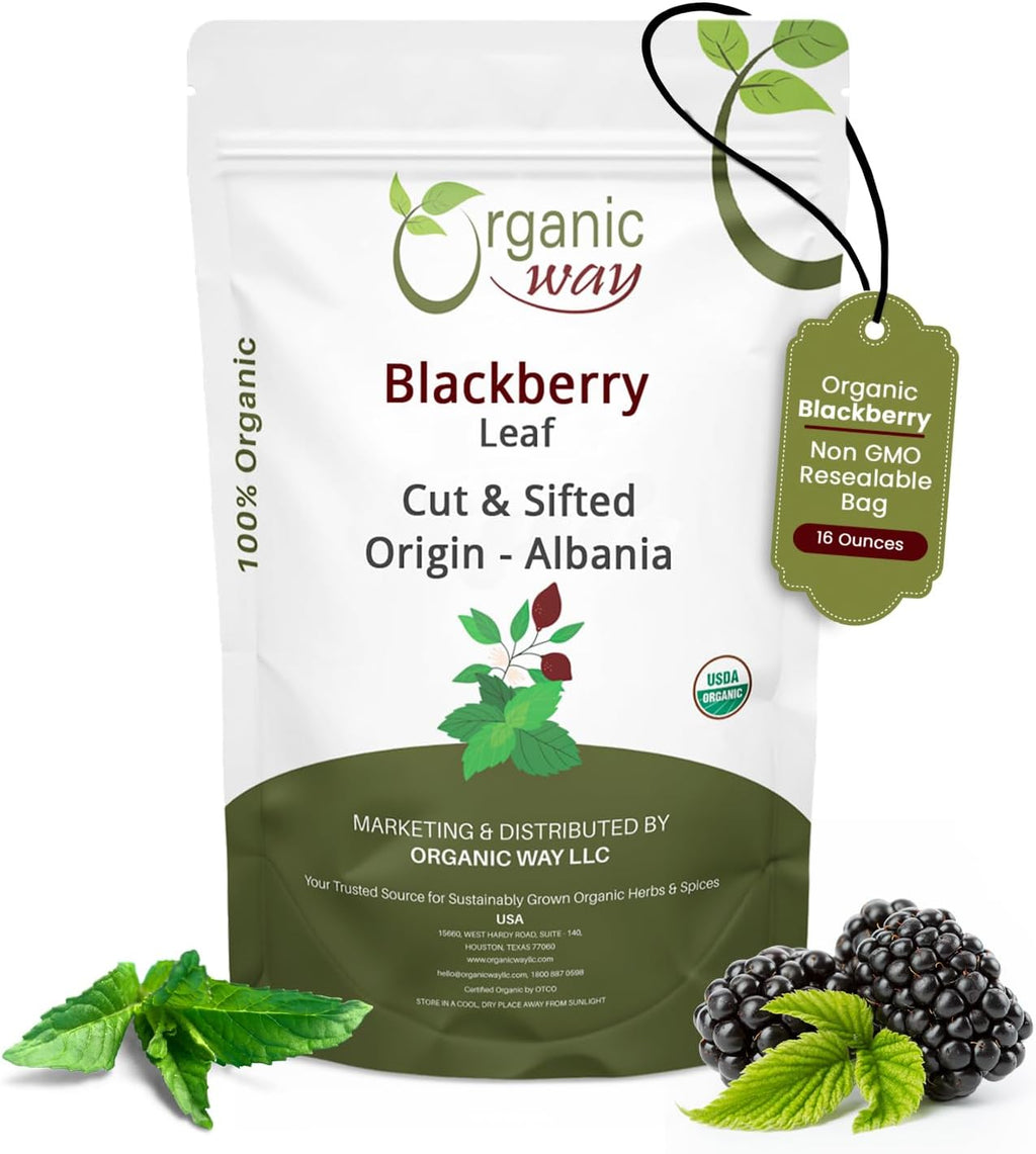 Organic Way Blackberry Leaf (Rubus fruticosus) Cut & Sifted - Herbal Tea | European Wild-Harvest | Organic & Kosher Certified | Non GMO & Gluten Free | USDA Certified | Origin - Albania (1 LBS)
