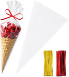 Yotelab Cone Cellophane Bags, 6.3x11.8 Inches 200 PCS Clear Cone Shaped Treat Bags with Twist Ties