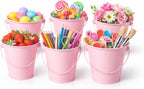 Small Metal Buckets with Handles - Rust Resistant Leak-Proof Mini Tin Buckets for Classroom, Party Favors, Organization, Weddings, Gardening - Set of 6, Pink
