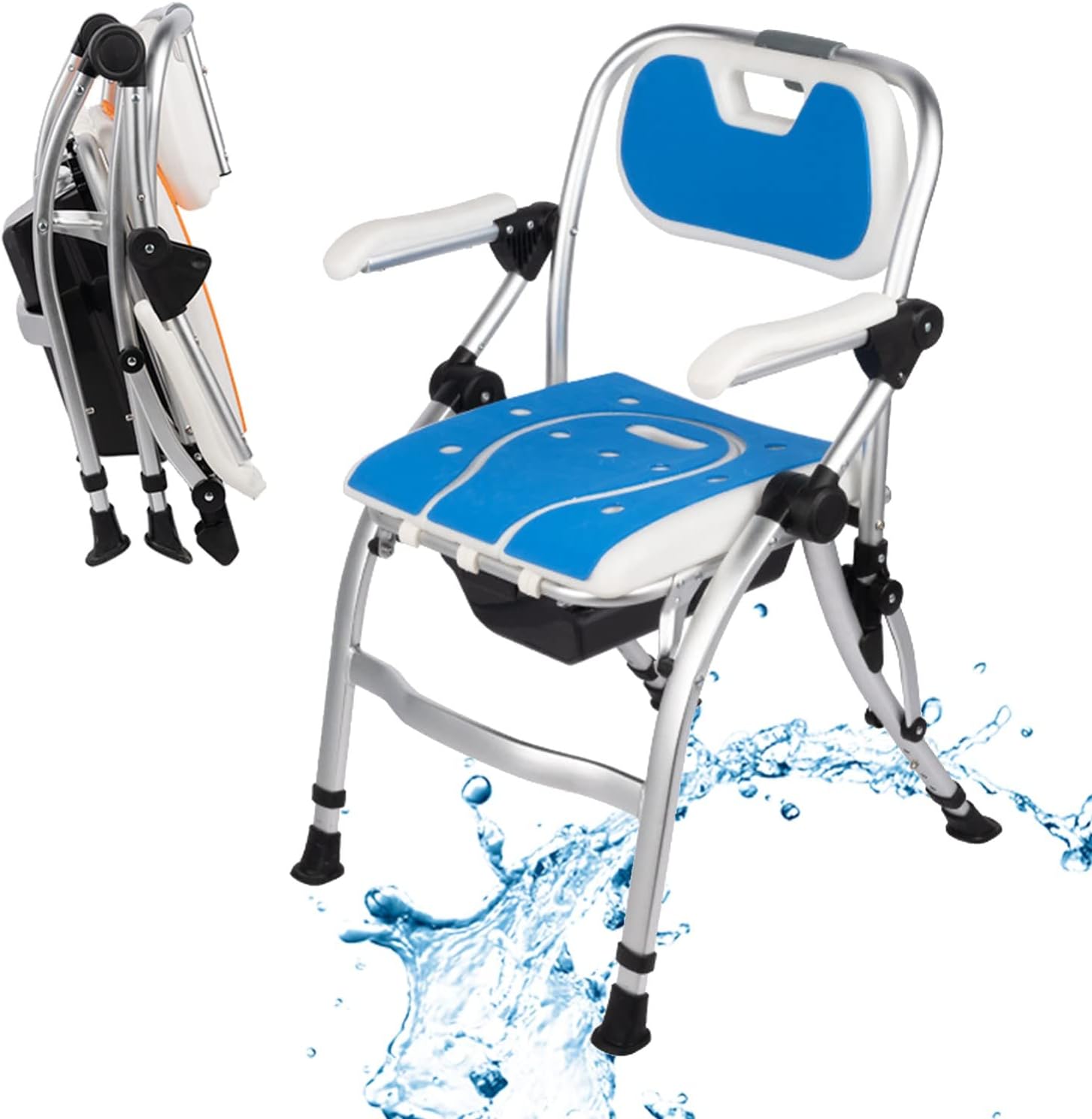 Bedside Toilet, Toilet Rolling Chair, One-Button Folding Toilet Chair, Multifunctional Shower Chair, Used as Mobile Toilet, Foldable and Convenient (F)