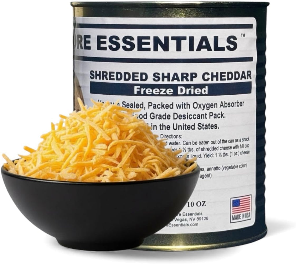 Future Essentials Freeze Dried Shredded Sharp Cheddar Cheese 10 Oz Per Can Shelf-Stable, Long-Term Storage (25-Year Shelf Life) Survival & Emergency Food, Great for Camping, Hunting & Prep Pack of 1