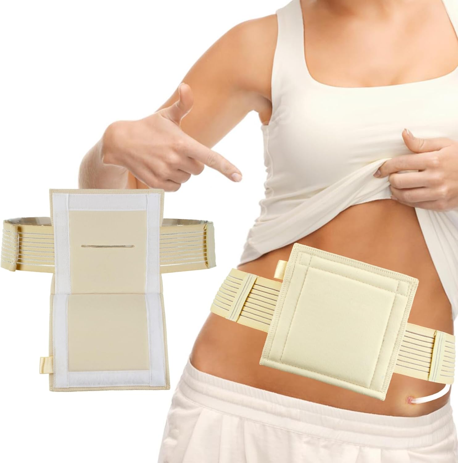 [2 Pack] Feeding Tube Belt, PEG Tube Holder G-Tube Protective Belt Breathable Beige with Slit for G Tube J Tube PEG Tube Supplies, No More Taping The Tube