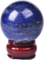 JIC Gem Lapis Lazuli Crystal Sphere Blue Quartz Crystal Ball with Wooden Stand Meditation Balls for Witchcraft and Decorative Balls 50-60mm