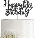 13 Black Glitter Happy 13th Birthday Cake Topper, Birthday Party Cake Topper Decorations, Supplies