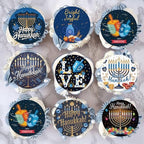 36PCS Edible Happy Hanukkah Cupcake Toppers Wafer Paper Candlestick Hexagram Chanukah Cake Decorations Jewish Cupcake Picks for Chanukkah Theme Party Birthday Decor Supplies (Pattern 2)