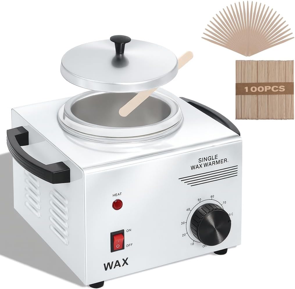 Podoy Wax Warmer for Hair Removal, Professional Single Wax Warmer Pot Melter Heater with Adjustable Temperature Set, Home Spa & Salon Electric Waxing Machine with 200pcs Sticks