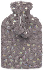 A2Z Hot Water Bottle 2 Litre Pink Heart Embossed Plush Fleece Pom Pom Cover Hot Water Bag for Pain Relief Cosy Nights and Relaxation