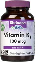 Bluebonnet Vitamin K1 100 mcg Supports Bone Health - Phylloquinone Crystalline Vitamin K Supplement - Non-GMO, Kosher Certified, Gluten-Free, Dairy-Free - 100 Vegan Caplets