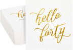 BLUE PANDA 40th Birthday Napkins - 50-Pack, 5 x 5 In Folded, White with Gold Foil Hello Forty Script - 3-Ply Absorbent Disposable Cocktail Napkins for Women & Men