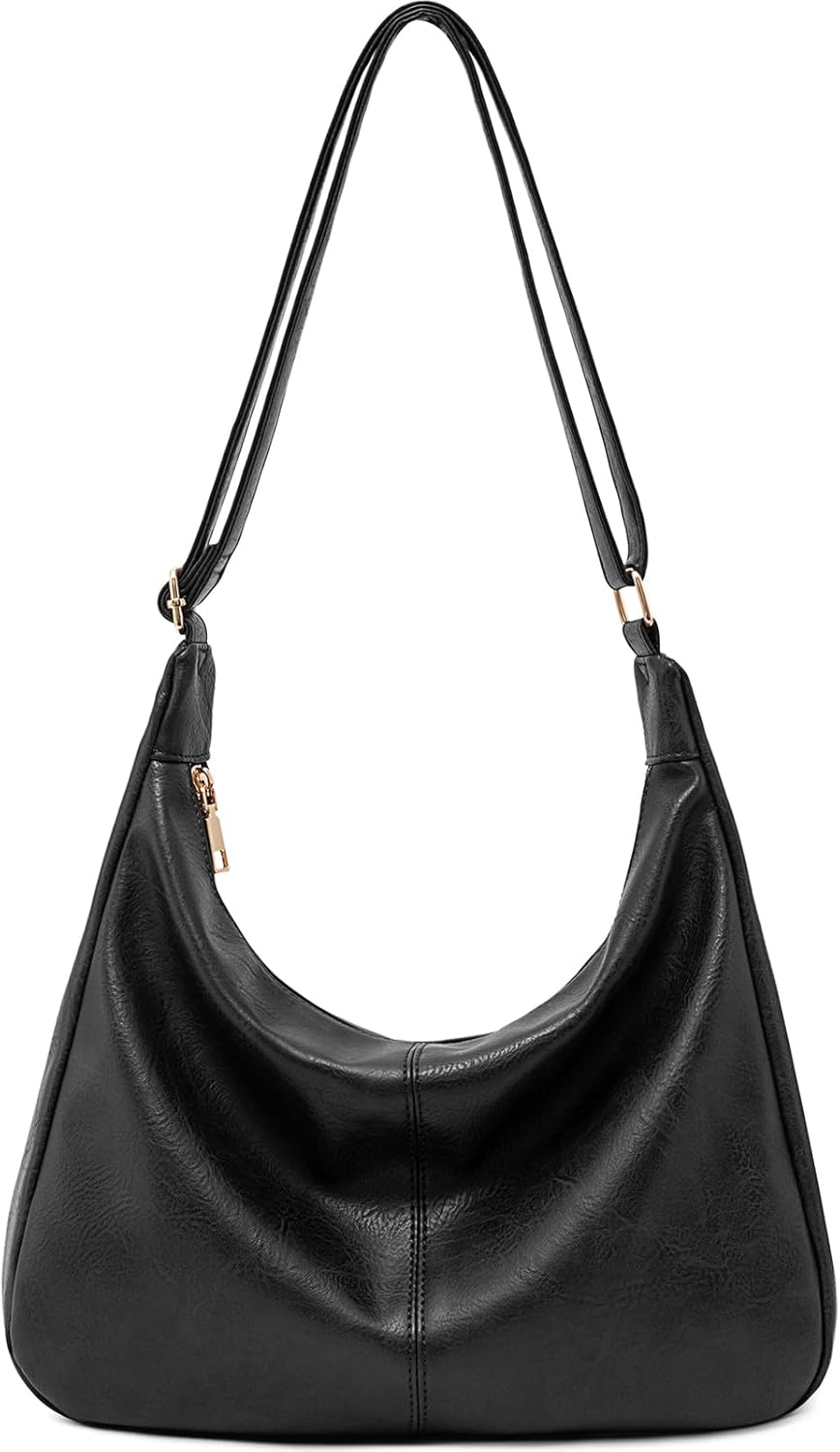 NIUEIMEE ZHOU Hobo Bags for Women Foldable Vegan Leather Shoulder Handbag Slouchy Tote Crossbody Purses