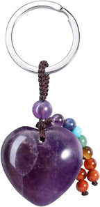 MANIFO Natural Amethyst Heart Crystal Keychain 7 Chakra Healing Gemstone Key Ring Charm for Women