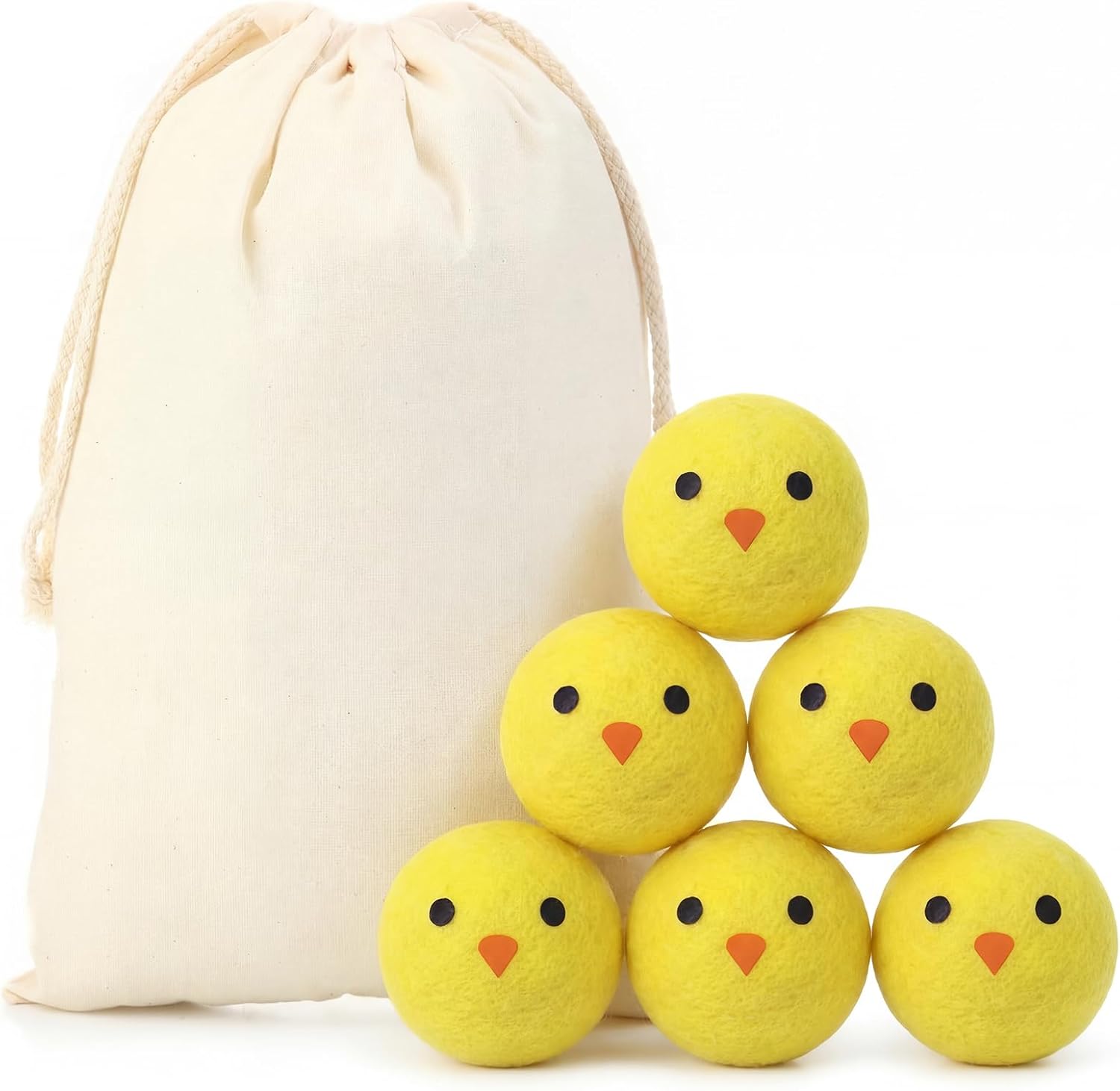 Jenaai 6 Pcs Wool Dryer Balls Bulk for Easter Laundry Basket Cute Organic XL Wool Dryer Laundry Balls Natural Soft Fabric Softener Anti Static Fabric Softener Alternative for Clothes(Easter Chick)