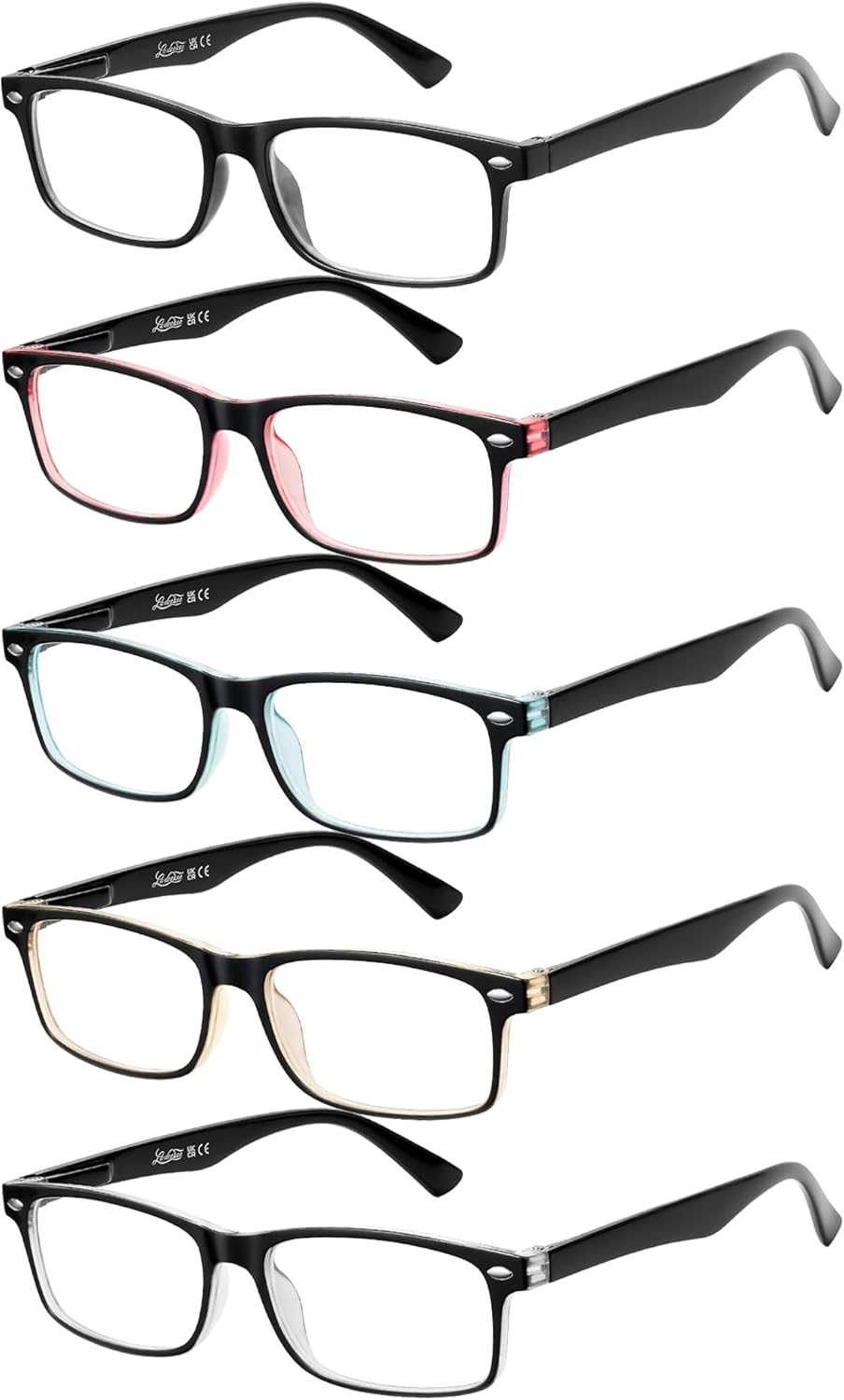 LADEESSE 5-Pack Reading Glasses for Women - Blue Light Blocking Readers for Computer Eye Strain Anti-Glare Men Womens Reader Eyeglasses/W Spring Hinge Bluelight Glass for Woman Eyes Protection(2.00)