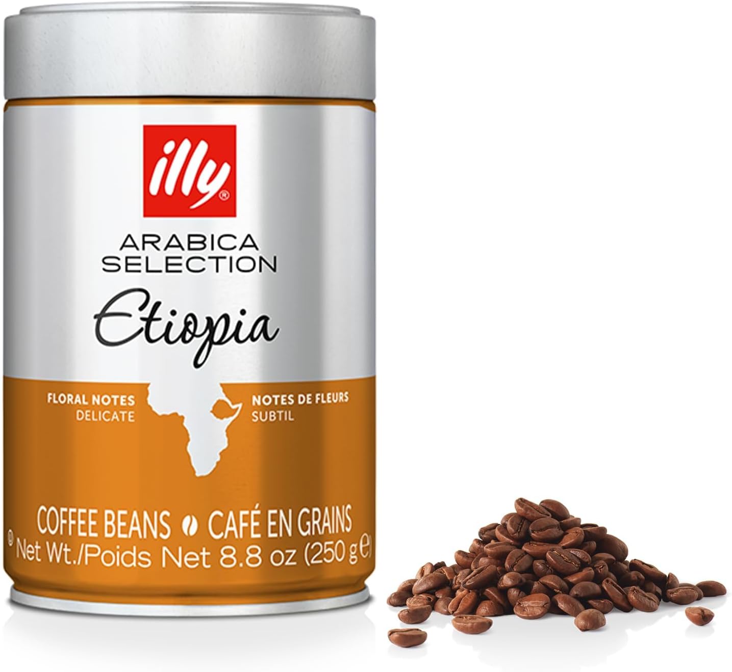 illy Arabica Selections Ethiopia Whole Bean Coffee, 100% Arabica Bean Single Origin Coffee, Light Roast with Notes of Jasmine, All-Natural, No Preservatives, 8.8 Ounce Can (Pack of 1)
