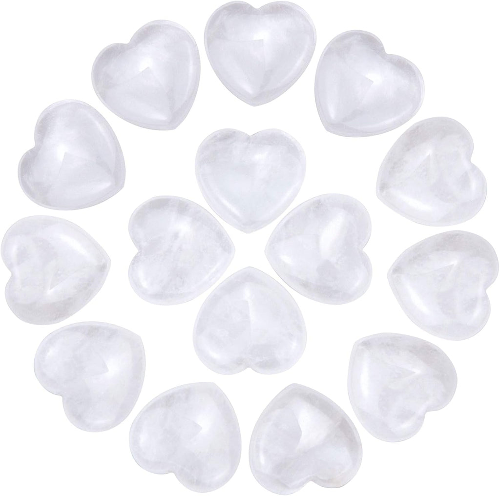 Marrywindix 15 Packs 0.8 Inch Healing Crystal Natural White Crystal Heart Love Carved Palm Worry Stone Chakra Reiki Balancing