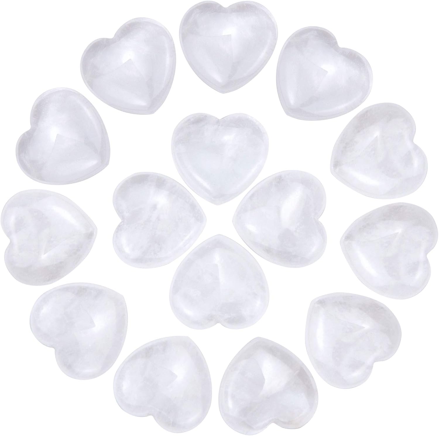 Marrywindix 15 Packs 0.8 Inch Healing Crystal Natural White Crystal Heart Love Carved Palm Worry Stone Chakra Reiki Balancing