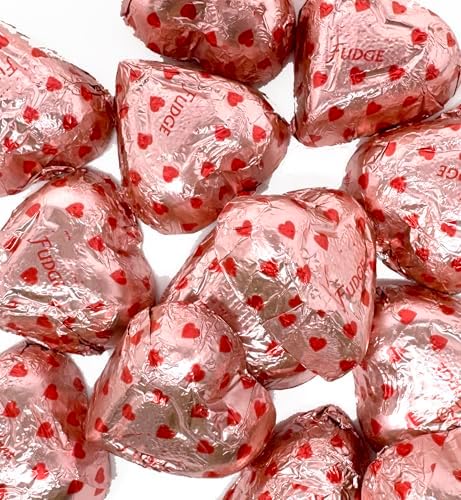 Chocolate Heart Candies Wedding Favors – Individually Wrapped Chocolate Fudge Filled Heart Shaped Candy 16 Ounce, Pink Candy (About 46 Pieces)