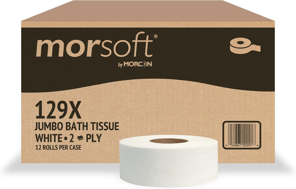 Morsoft by Morcon Jumbo Toilet Paper Rolls, 12 Rolls/Carton, 2-Ply, 100% Recycled Fibers, Soft and Absorbent, Fits in Jumbo Tissue Dispensers, Commercial Toilet Paper
