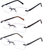 3 Pack Rimless Reading Glasses for Men Blue Light Blocking Readers Spring Hinge Metal Arms Sturdy Stylish Computer Glasses +2.5