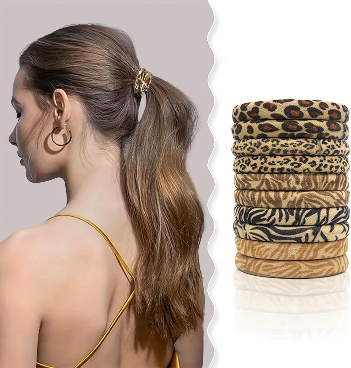 10pcs Women Leopard Print Elastic Hair Ties, High Stretchy No-Damage, Fashion Versatile Elegant Minimalist Hair Accessories For Daily, Casual, Party, Work, Travel, Hairstyle Decor