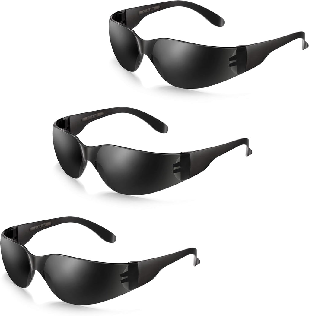 3 Pack of Tinted Safety Glasses, Scratch & Impact Resistant Protective Eyewear, Dark Lenses for UV Protection