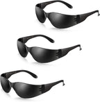 3 Pack of Tinted Safety Glasses, Scratch & Impact Resistant Protective Eyewear, Dark Lenses for UV Protection