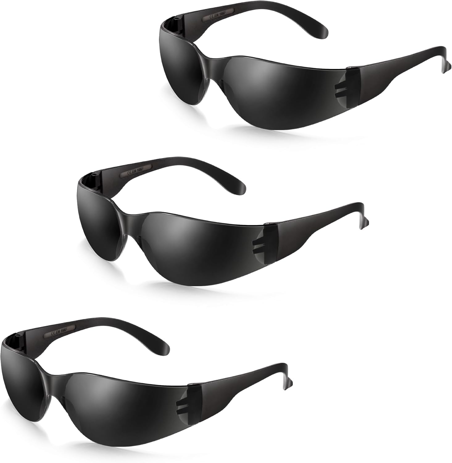 3 Pack of Tinted Safety Glasses, Scratch & Impact Resistant Protective Eyewear, Dark Lenses for UV Protection