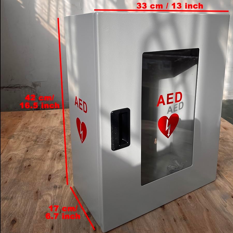 ISOP AED Storage - AED Cabinet Gray + Sign | Wall-Mounted Box | Aluminium Outdoor Indoor Defribillator Cabinet - Survival Kit | Emergency Equipment | Wall Mounted Rescue Equipment | Caja para DAE